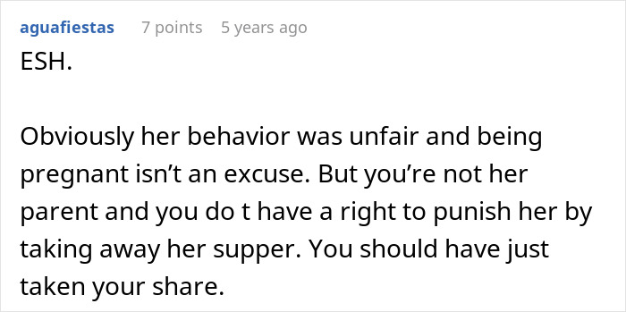 Screenshot of an online comment discussing the pregnant wife&rsquo;s cruel comment and the husband&rsquo;s hurt reaction.