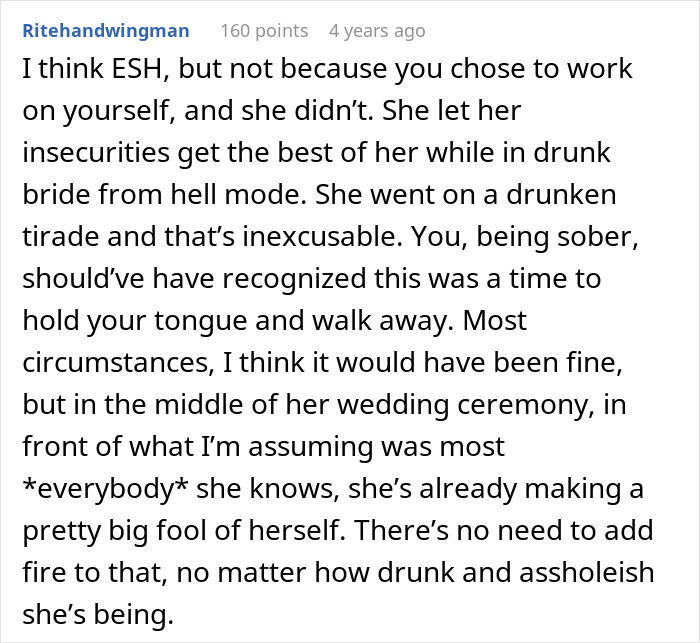 Bride furious that sister worked out and looks good at wedding, expecting her to let herself go leading to conflict. Bride furious that sister worked out and looks good at wedding, expecting her to let herself go leading to conflict.