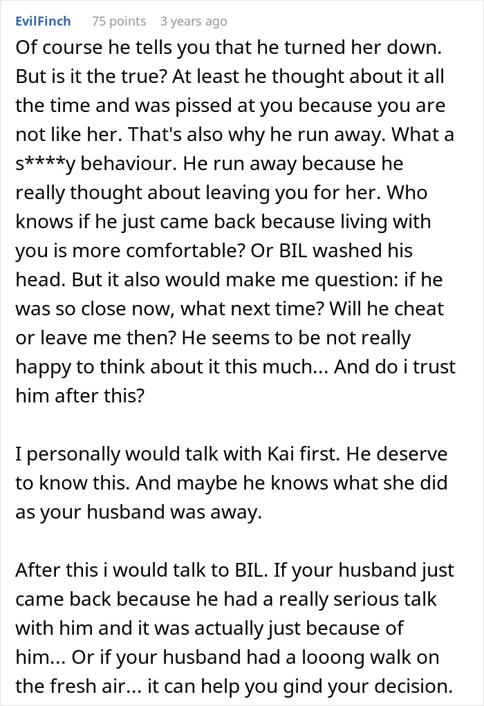 Alt text: Online comment discussing a woman's concerns about her husband's cheating and horrible behavior in a relationship.