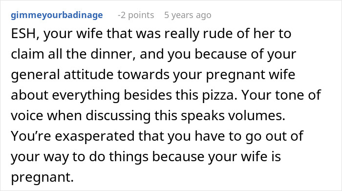 Comment thread discussing a pregnant wife&rsquo;s cruel comment that deeply hurt her husband&rsquo;s feelings.