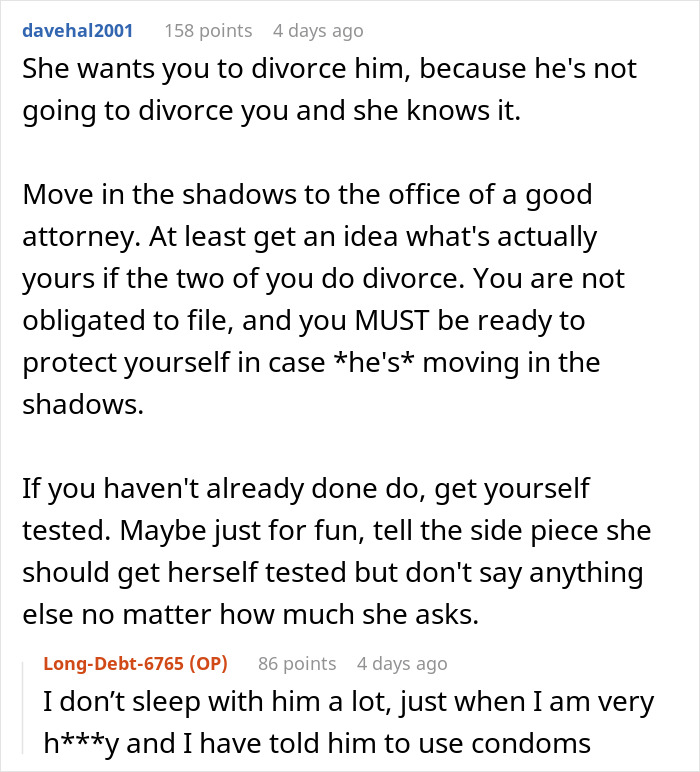 Text excerpt showing advice on how a woman tries to ignore husband&rsquo;s mistress who keeps contacting her.