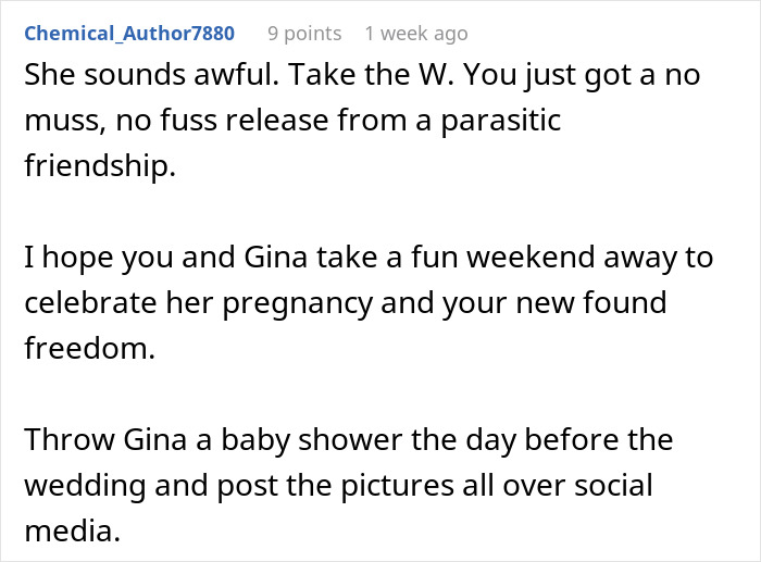 Screenshot of a social media comment discussing a bride&rsquo;s obsession with control costing her two close friendships before the wedding.
