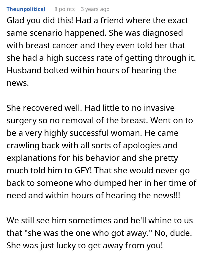 Comment on a man facing a reality check after abandoning husband during hardest moment, with divorce called off attempt. Comment on a man facing a reality check after abandoning husband during hardest moment, with divorce called off attempt.