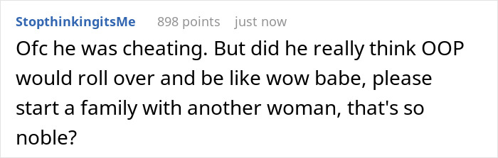 Reddit comment discussing a husband wanting to father his ex's child, raising concerns from his wife.