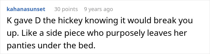 Comment discussing a cheater hiding a one night stand and a friend threatening to expose her secret.