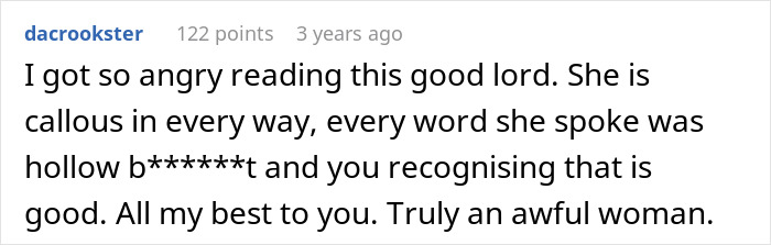 Screenshot of an online comment discussing a woman admitting to cheating multiple times for variety and her husband telling her parents.