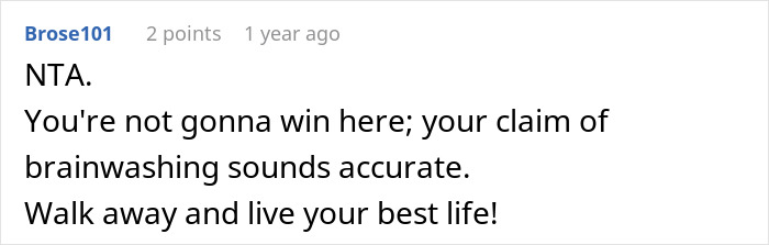 Reddit comment agreeing that brainwashing niblings to hate a man is accurate, advising to walk away and live your best life.