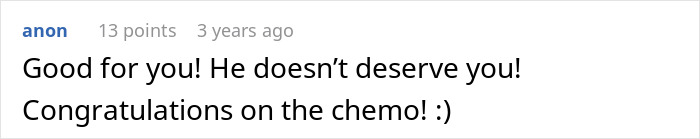 Comment expressing support and congratulations after a man abandons his husband during a difficult time. Comment expressing support and congratulations after a man abandons his husband during a difficult time.