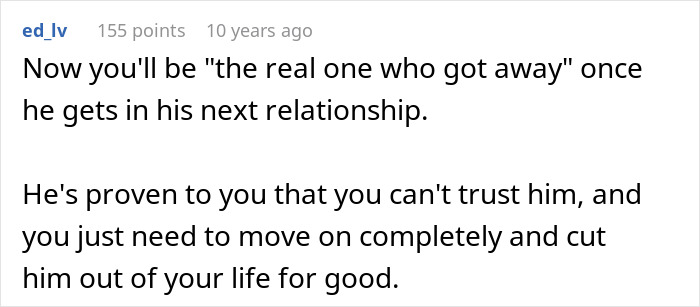 Comment highlighting a man falling into deep regret after ditching fianc&eacute;e chasing the one that got away.