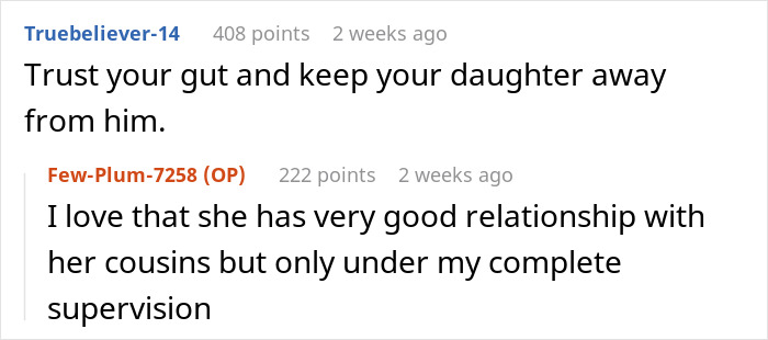 Screenshot of a forum discussion where a woman expresses a horrible feeling about her brother-in-law and protects her daughter. Screenshot of a forum discussion where a woman expresses a horrible feeling about her brother-in-law and protects her daughter.