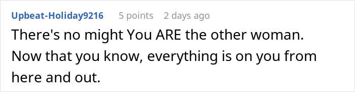 Comment on a forum screen, discussing a woman's reaction to discovering her boyfriend's double life after her world crumbled.