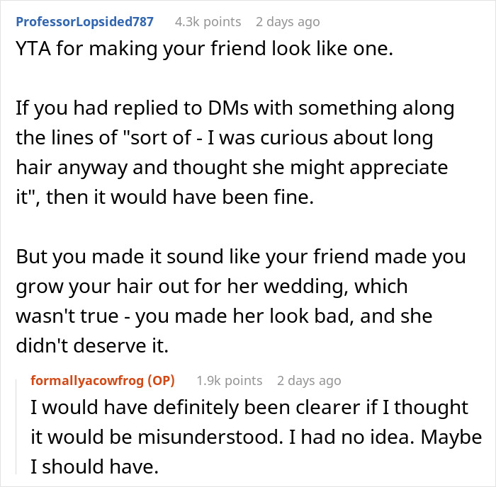 Woman buzzes her hair after friend&rsquo;s wedding, sparking rumors she was forced to grow it out before the event.