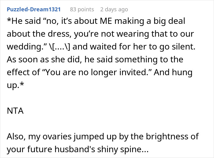 Text conversation about woman wanting to wear white dress to wedding, dispute over yellow dress colors and invitation revoked.