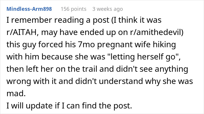 Text post discussing men abandoning partners during outdoor activities, highlighting relationship issues and hiking experiences.