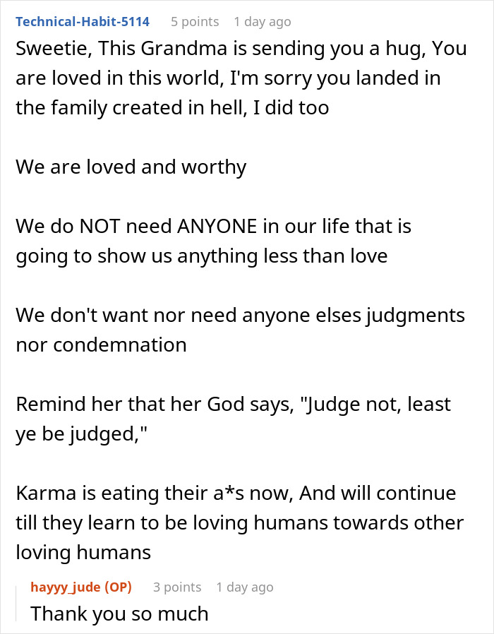 Comment expressing love and support for gay man rejected by parents and refusing to fund their retirement after being kicked out.