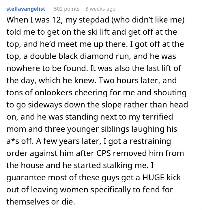 Comment describing men abandoning partners during outdoor activities, reflecting the named behavior trend.