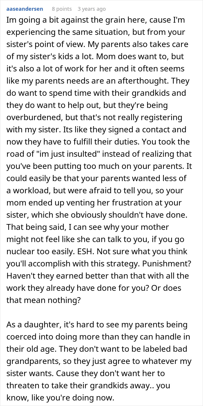 Comment about grandparents feeling overburdened babysitting grandkids and their hidden frustrations.