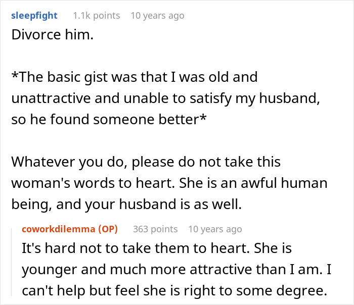 Text conversation discussing a man taking care of pregnant coworker as a good deed and wife discovering the real reason.