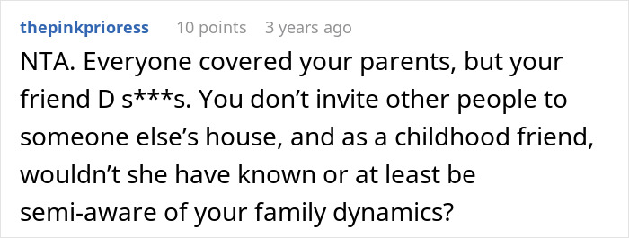 Screenshot of a Reddit comment discussing parents mad about daughter buying a house secretly and family dynamics involved.