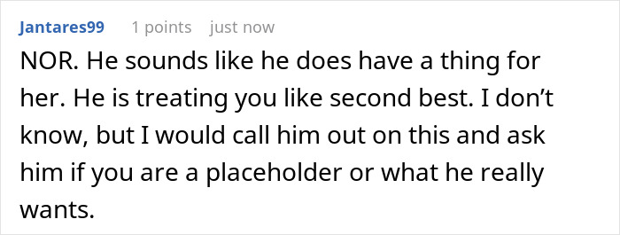 Screenshot of an online comment describing an arrogant guy comparing his devoted girlfriend to another man&rsquo;s wife, making her feel second best.