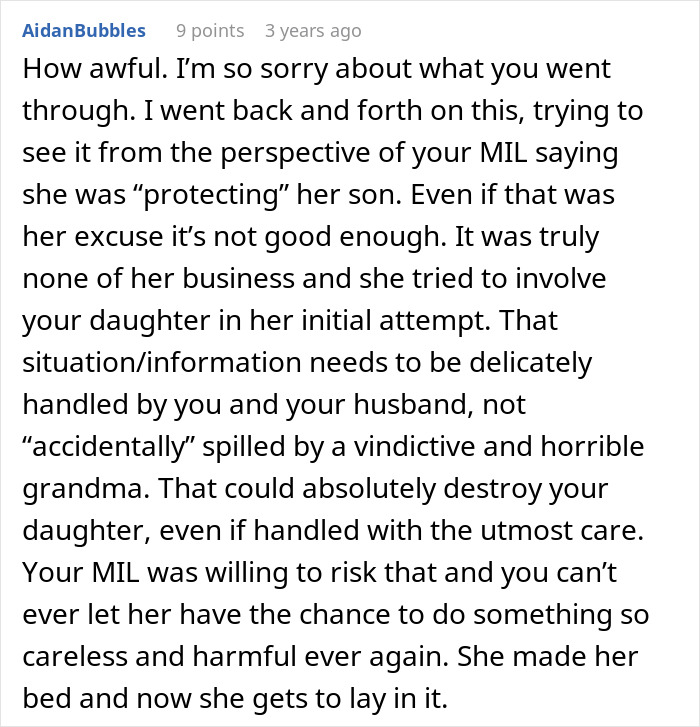 Comment discussing MIL secretly DNA testing grandkid, causing family conflict and trust issues among loved ones.