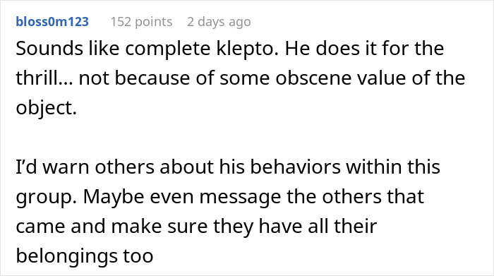 Comment discussing a DnD guest suspected of stealing manga and figurines and warning others in the group.