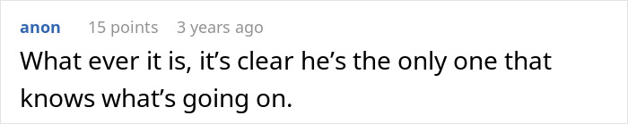 Screenshot of a comment stating that he is the only one who knows what&rsquo;s going on, related to a cheating husband.