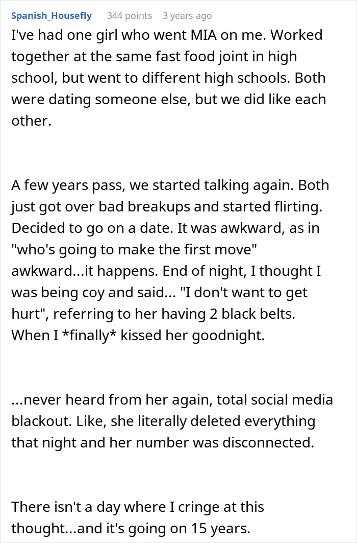 Screenshot of a Reddit story about a guy who imagined his teenage ex now living as a man in the US after a random meeting.