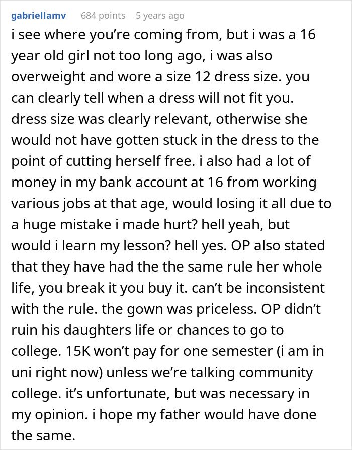Teen Claims Her Dad &ldquo;Ruined Her Future&rdquo; After Making Her Pay For The Wedding Dress She Destroyed