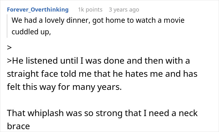 Text post from forum user Forever_Overthinking sharing a personal story about marital conflict and feeling hurt. Text post from forum user Forever_Overthinking sharing a personal story about marital conflict and feeling hurt.