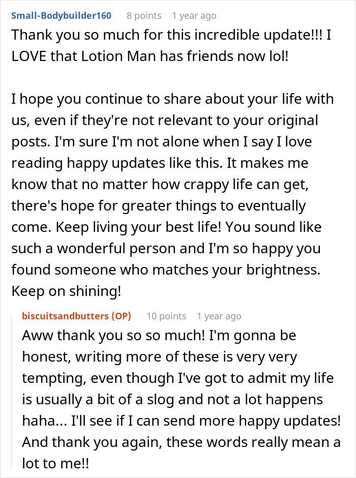 Reddit comments expressing gratitude and hope, reflecting a woman&rsquo;s innocent goofy joke about her horrible cheating husband.