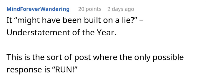 Comment on a forum post expressing shock and the urge to run after learning about a boyfriend&rsquo;s double life, showing a woman&rsquo;s world crumbles.