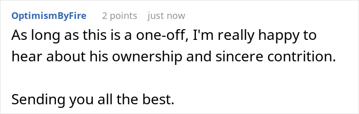 Screenshot of a forum comment discussing a husband’s downgrade from gorgeous to kind and mentioning his ex was model pretty. Screenshot of a forum comment discussing a husband’s downgrade from gorgeous to kind and mentioning his ex was model pretty.