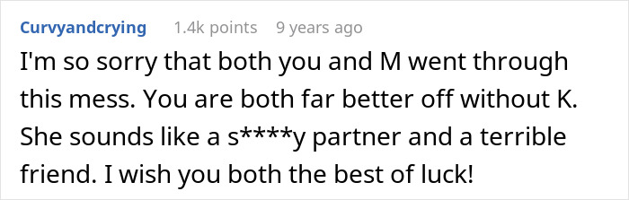 Screenshot of a heartfelt comment about betrayal and toxic friendship in a relationship drama involving a cheater and a secret revealed.