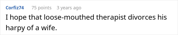 Comment about a therapist and a woman confused how coworkers know personal details, hinting therapist is boss's husband.