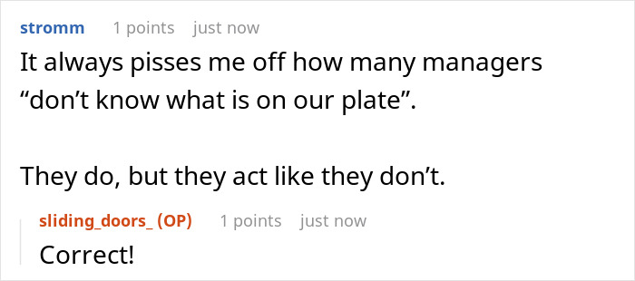Conversation about cynic boss and employee work-life balance, highlighting managers' misunderstanding of employees' workload.