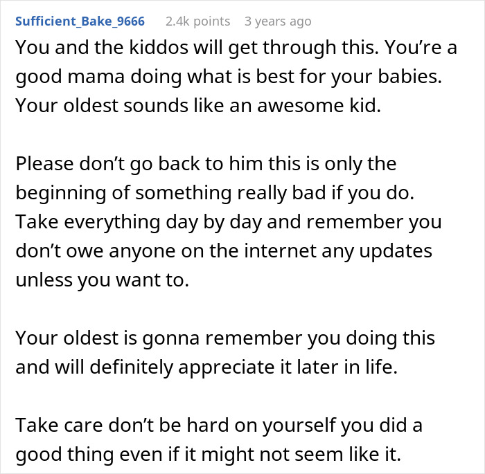Text message with supportive advice for a mom overwhelmed by a baby screaming and son panicking after a long shift.