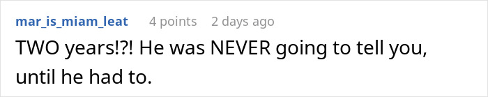 Screenshot of a comment expressing shock and disbelief about a boyfriend&rsquo;s double life revealed after two years.