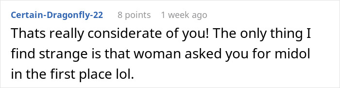 Comment discussing a man stashing Midol and tampons in bathroom, mentioning guest drama over virtue signaling.