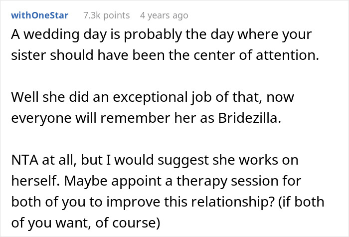 Text post discussing a bride furious that sister worked out and looked good at her wedding, causing tension. Text post discussing a bride furious that sister worked out and looked good at her wedding, causing tension.