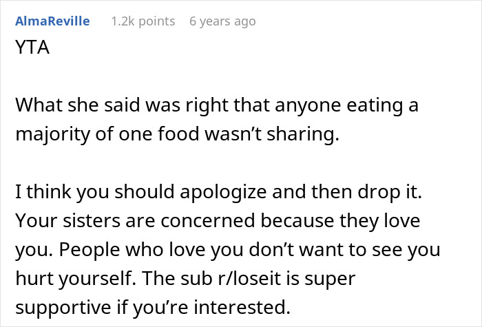 Comment discussing eating a bigger share at a sandwich party and emphasizing fair food sharing among guests.