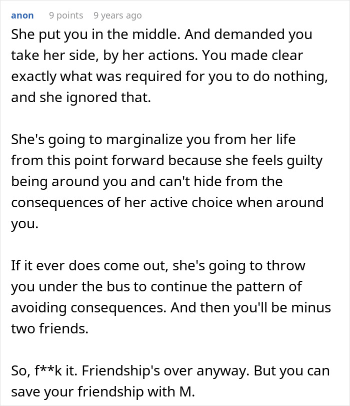 Text post discussing a cheater hiding a one night stand and a friend threatening to expose a horrible secret.