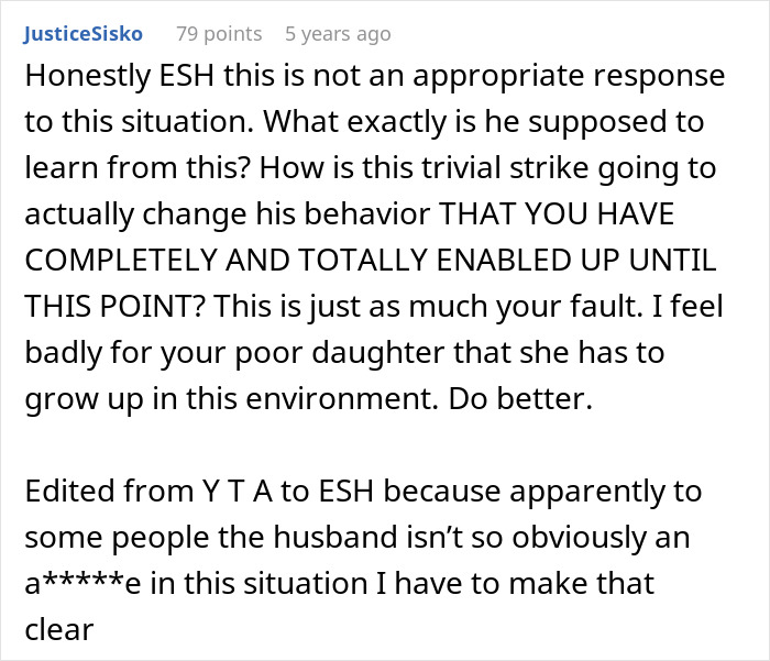 Screenshot of a comment criticizing the husband&rsquo;s behavior in a vegan-hating family conflict involving the daughter&rsquo;s friendship.