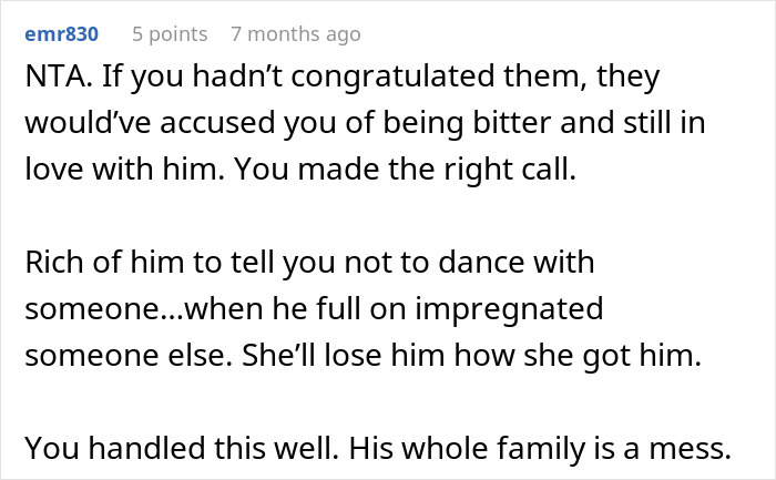 Woman congratulates boyfriend and his pregnant mistress in front of coworkers during an awkward office gathering.