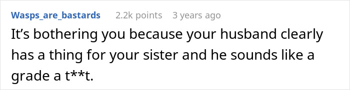 Comment highlighting a husband&rsquo;s obsession with his wife&rsquo;s sister&rsquo;s weight and the wife being weirded out by it.
