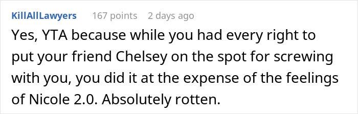 Text comment discussing a lady hyping up her stunner friend to a single coworker before an unexpected date ambush.