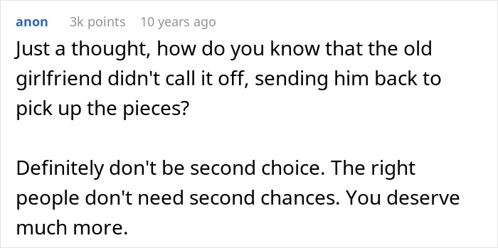 Comment on relationship regret and chasing the one that got away with advice about second chances and self-worth.