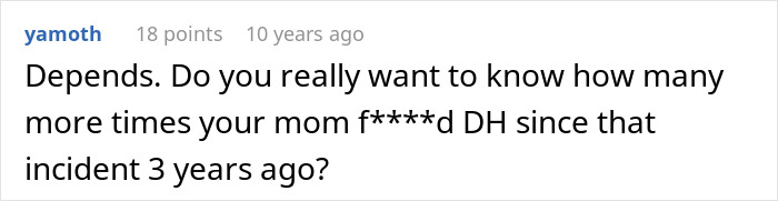 Screenshot of an online comment discussing family conflict involving a woman, her mom, and fianc&eacute; drama.