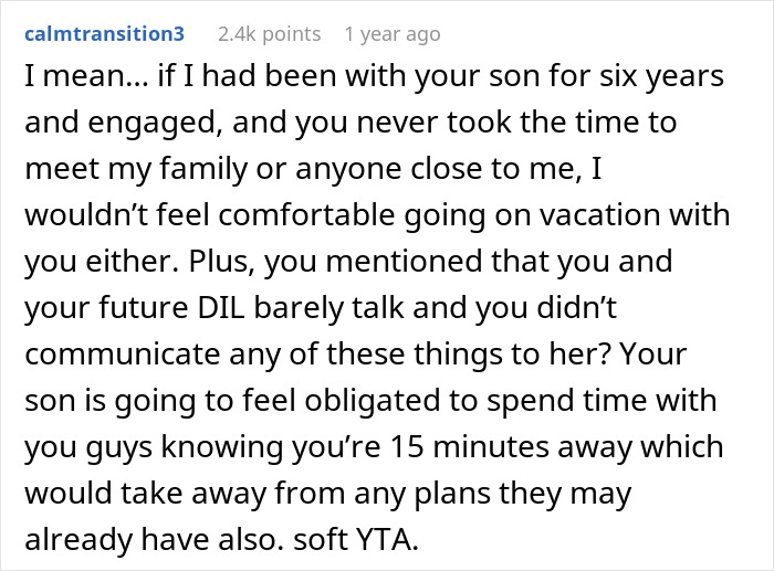 Comment on Reddit post showing conflict between MIL and DIL after rejection, highlighting MIL&rsquo;s spite trip and DIL&rsquo;s anger.