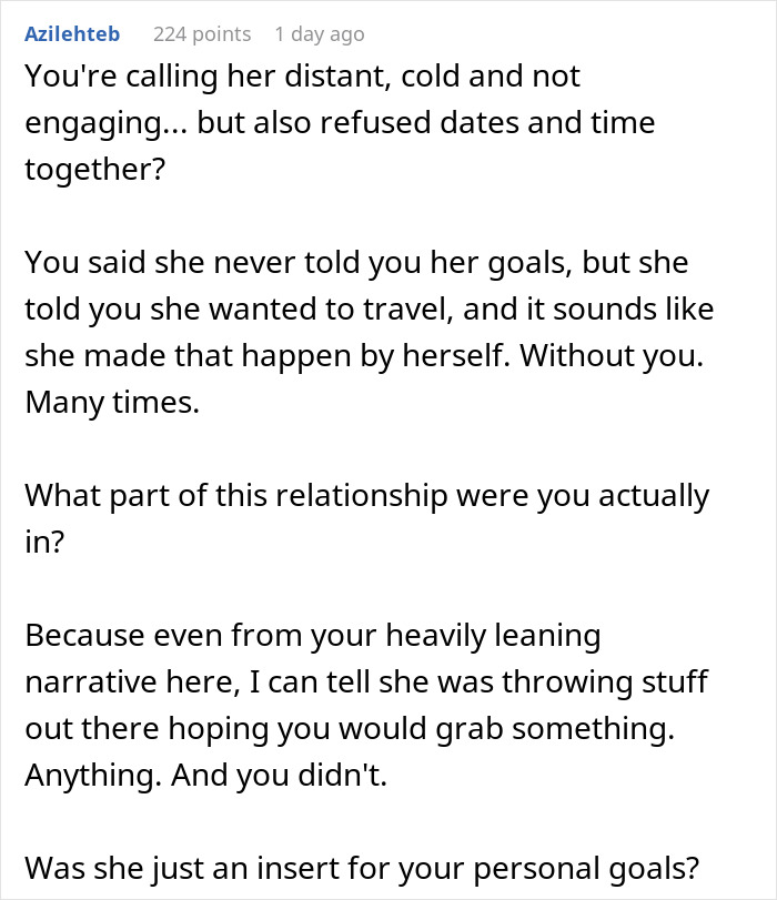 Reddit comment analyzing a man&rsquo;s relationship struggles and why his fianc&eacute;e left him, chasing butterflies.